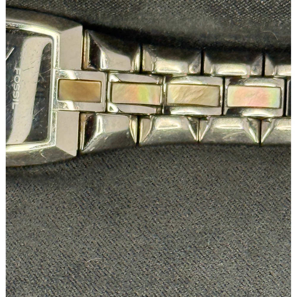 Fossil Watch Womens OS Silver Mother of Pearl Inlay ES-1440 Bracelet Y2K - Picture 5 of 6